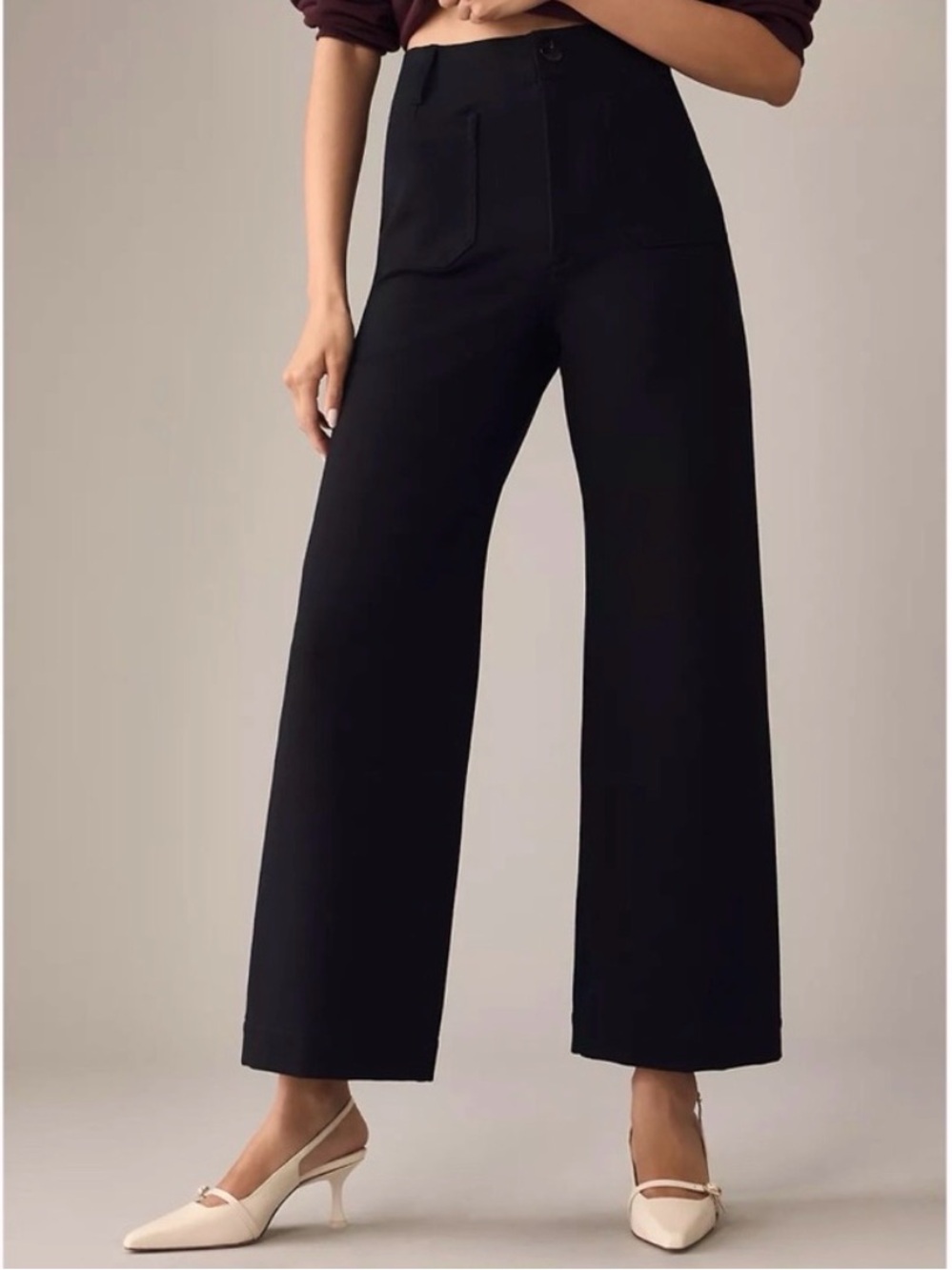 Maeve Anthro The Colette Cropped Wide-Leg Trousers Ponte Edition | Black | 29